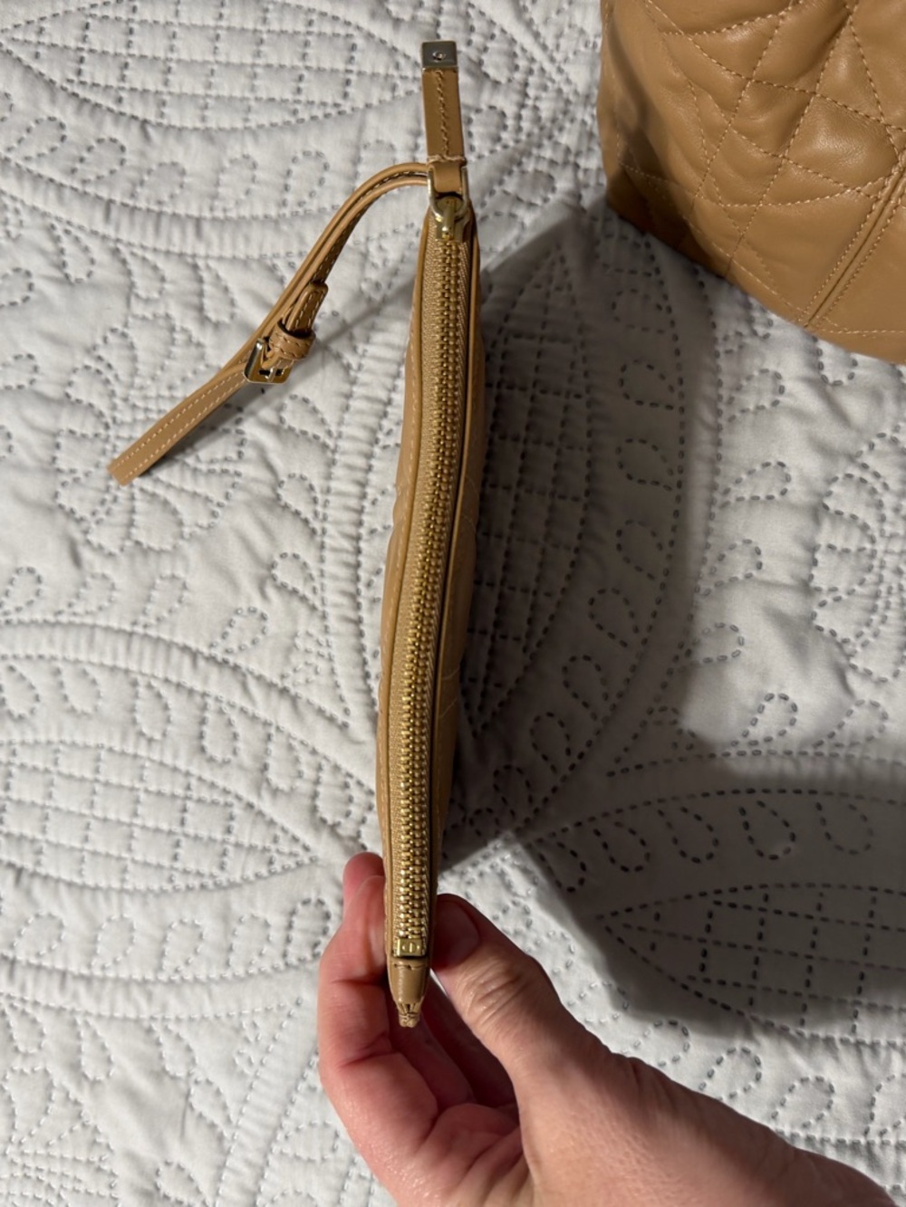 Dior Tan Quilted Tote with Matching Pouch and Gold Charm - Picture 9 of 10